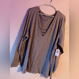 Torrid Charcoal V-Neck Long Sleeve Top
